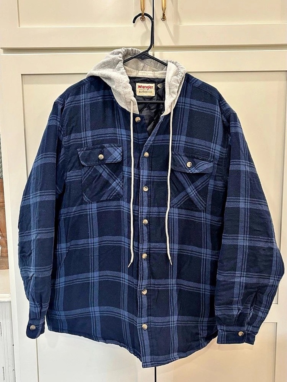 Wrangler Plaid Hooded Shirt Blue & Gray Size XL Like New